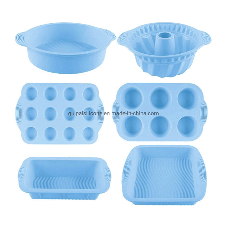 6PCS Silicone Bakeware Set Cake Tools Cookie Sheet Silicone Cake Molds Baking Pan Set for Muffin Loaf Bread Pizza