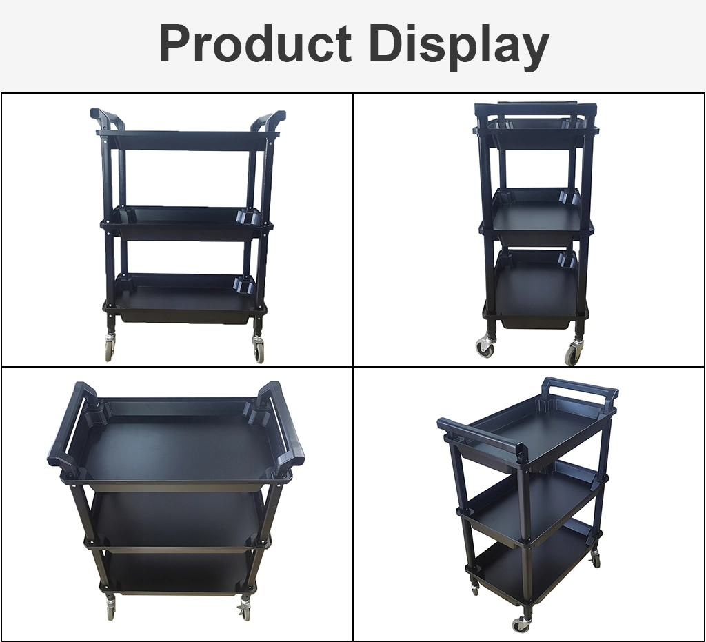 Customized Plastic 3-Tier Storage Rolling Hand Carts Trolleys for Bathroom