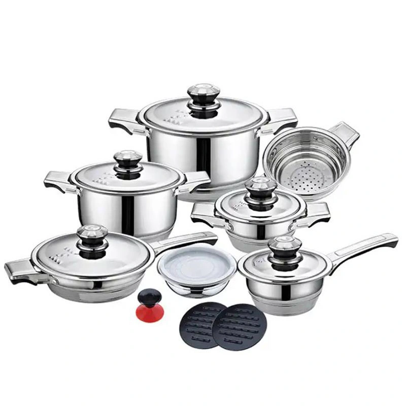 16PC Heavy-Duty Thermometer Knob Cooking Pot Frypan Stainless Steel Cookware Set Customized Logo