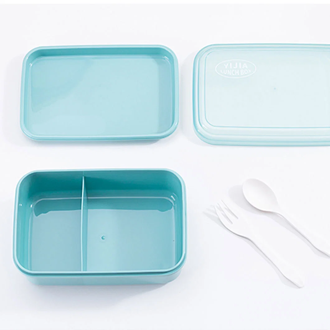 Rectangular Students with Lunch Box Plastic PP Can Microwave Japanese Two-Point Grid Work Canteen Meal Box Tableware