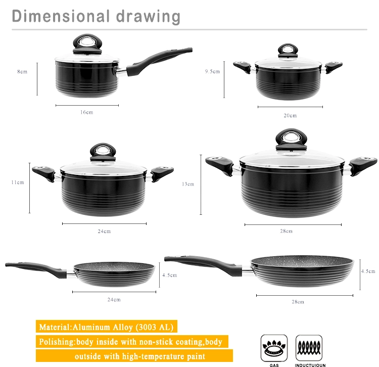 OEM 14 Pieces Die Cast Casserole Forged Aluminium Kitchen Nonstick Pan Cookware Sets
