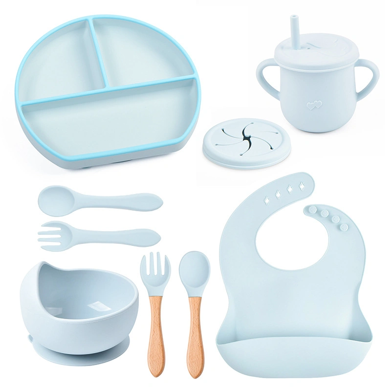 2023 Food Grade Silicone Safe Feeding Bowl Plate Spoon Baby Dinner Set