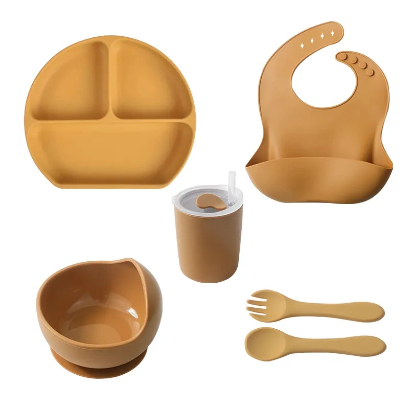 Silicone Baby Feeding Set Suction Bowl Divided Plate Toddler Tableware Feeding Supplies Set