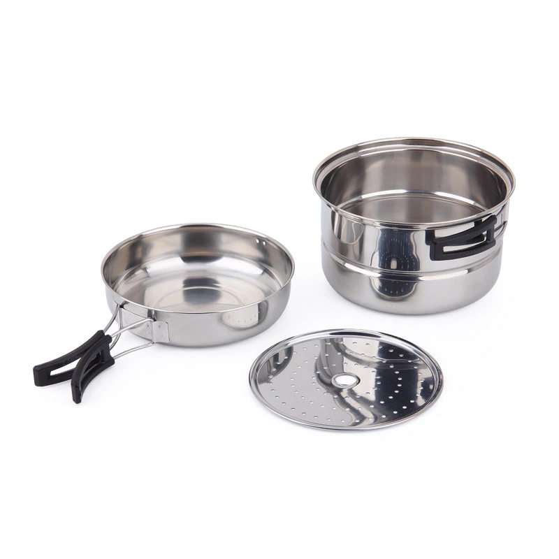 Outdoor Portable Stainless Steel Camping Cookware Set Travel Picnic Folding Cooking Pots