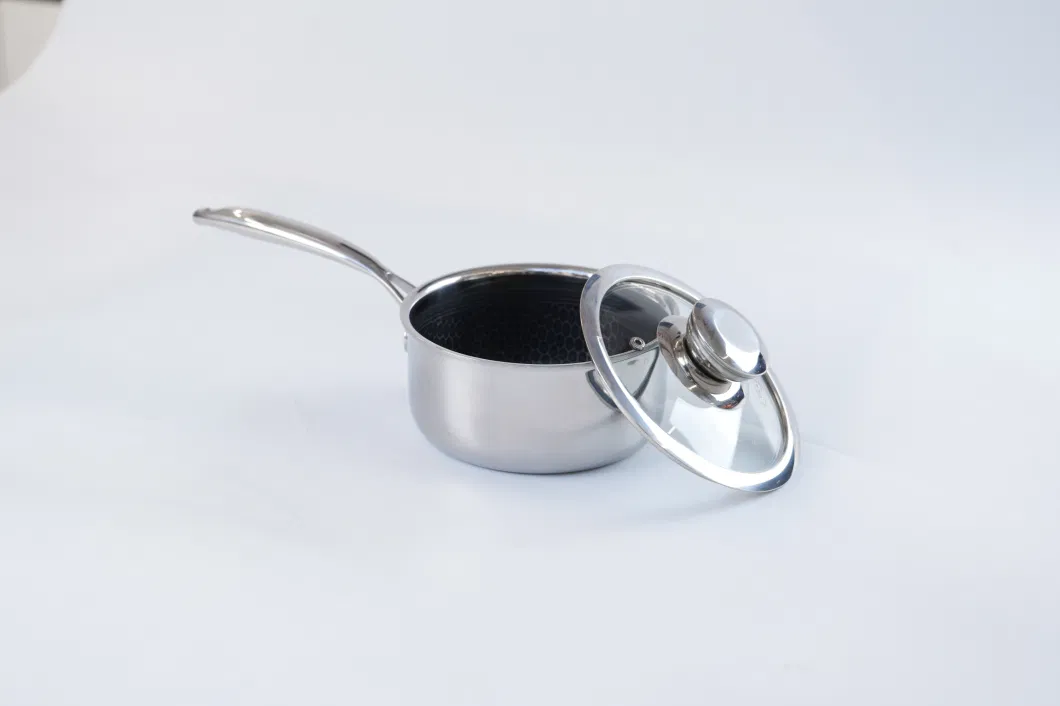 New Arrival 18cm Tri-Ply Stainless Steel Non-Stick Honey Comb Sauce Pot with Ceramic Paint Coating Pfoa &amp; Pfas Free Cookware