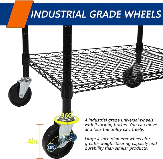 Epoxy Powder Wire Shelving Metal Trolley Home Storage