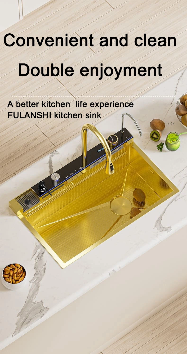 Wash Basin Handmade Kitchen Sink Undermount Sink Double Bowl Stainless Steel Gold Single Bowl with Trash Can