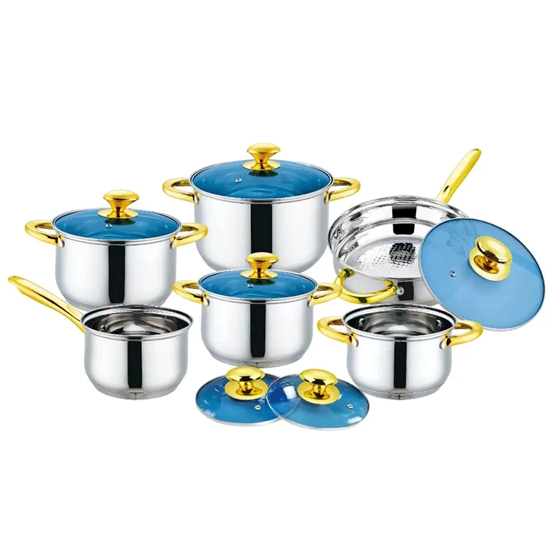 16PC Heavy-Duty Thermometer Knob Cooking Pot Frypan Stainless Steel Cookware Set Customized Logo