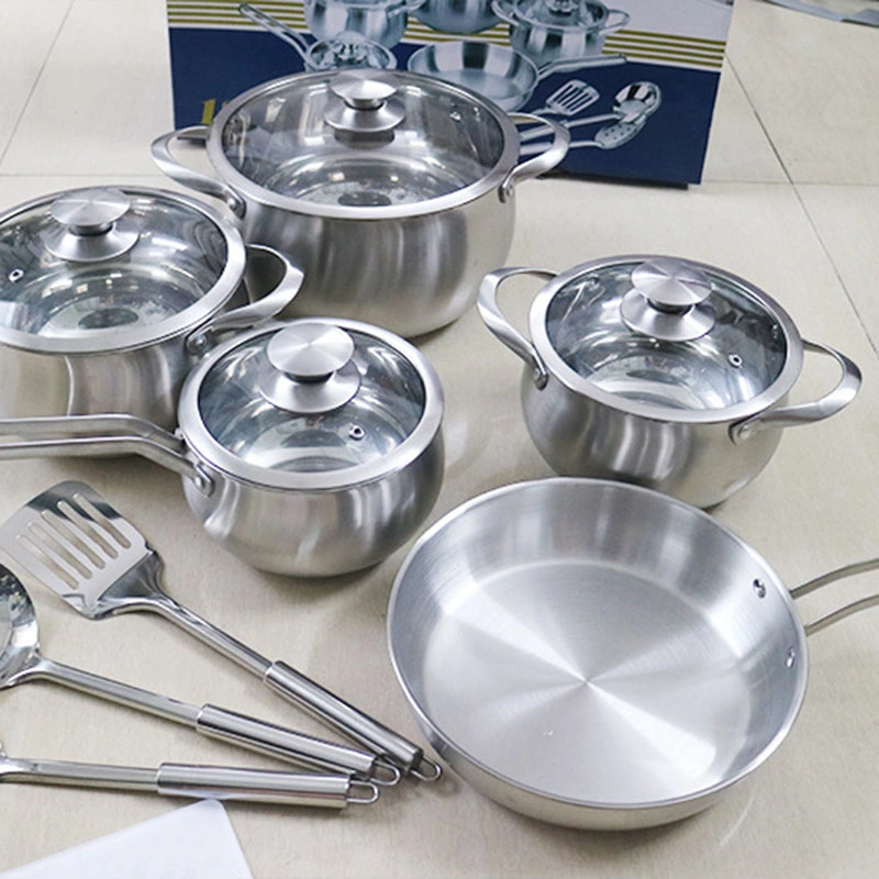 12PCS Cookware Set Cooking Pots and Pan Stainless Steel Casserole with Kitchen Utensils