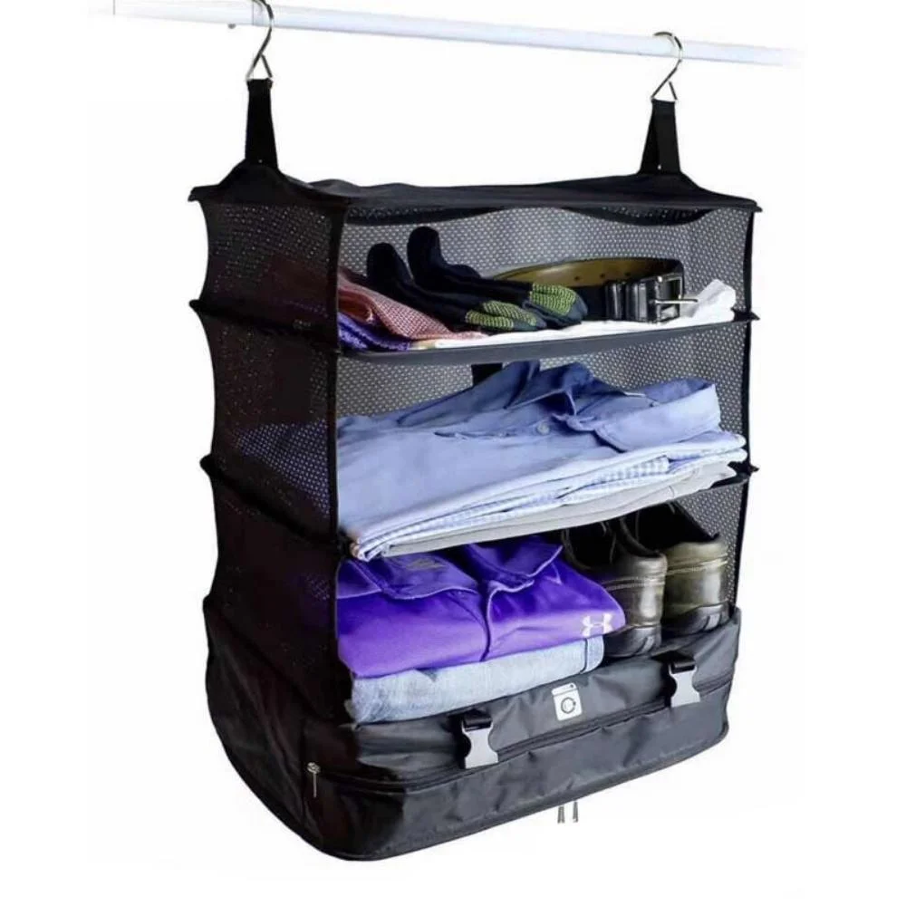 Luggage Organizer Hanging Shelves and Laundry Storage Compartment Travel Ci19987