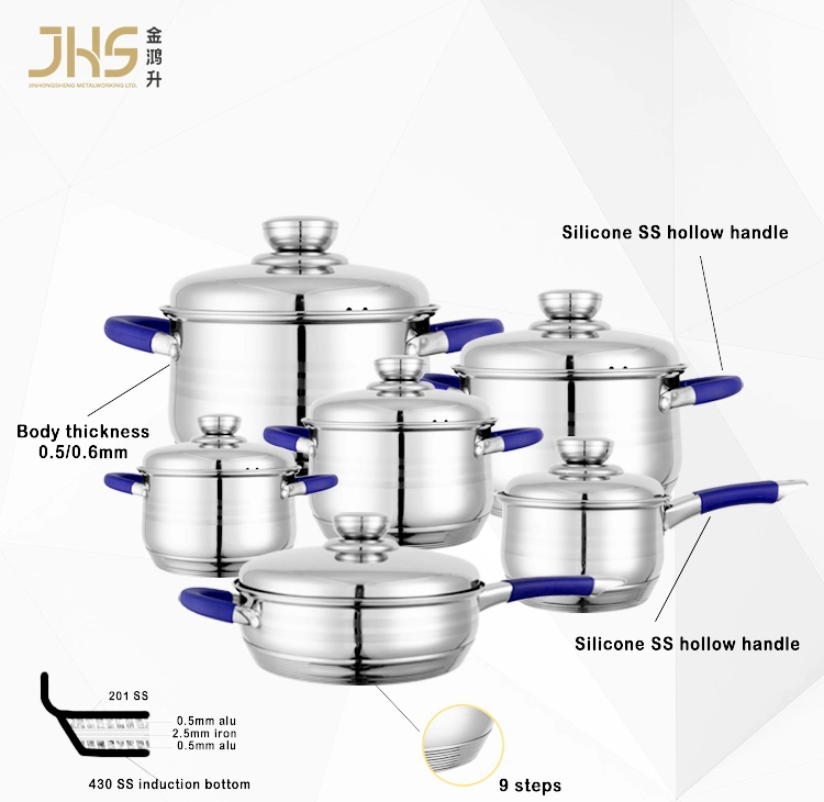 Wholesale Nonstick Kitchenware 12 PCS Stainless Steel Cookware Set with Color Box