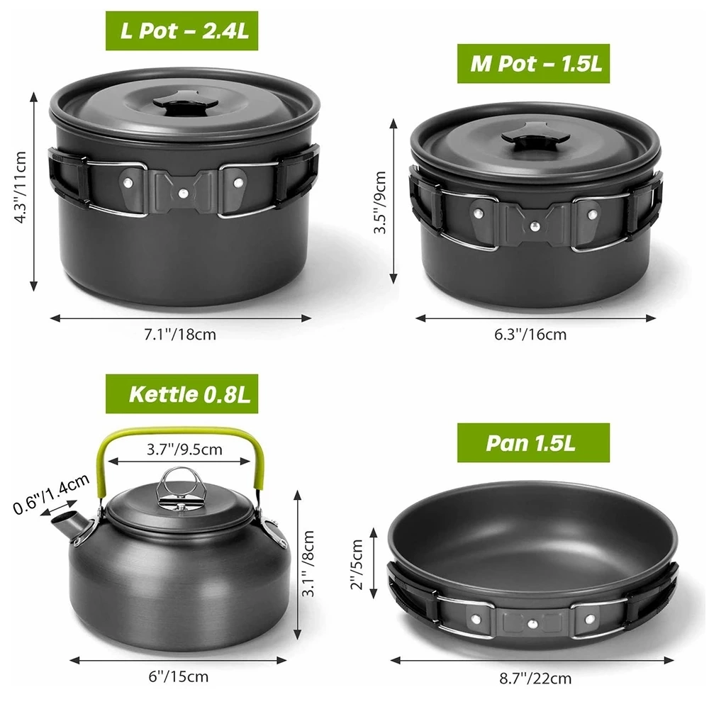 Camping Cookware 29PCS Kit Camping Tableware Set 4 Person Outdoor Picnic Cooking Supplies with Bucket Bowl Pans Fold Knife Fork