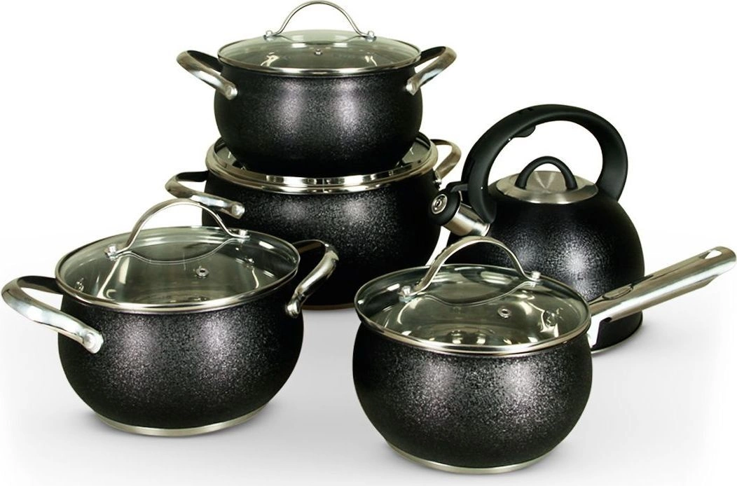 Stainless Steel Apple Shaped 9PCS Cookware Set- Kitchen Metal Cooking Pots Set in Customized Color Coatings, Induction Compatible, Nonstick Fry Pan Available