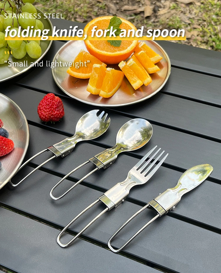 Camping Travel Cutlery Set with Foldable Stainless Steel Fork and Spoon Tableware