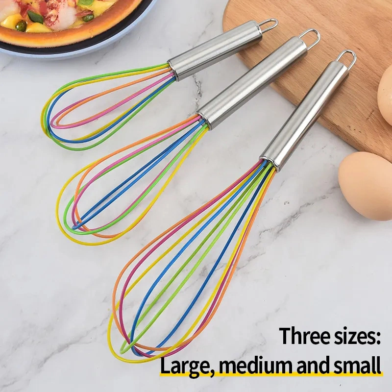 Factory OEM Stainless Steel Manual Egg Whisk with Silicone Stirring Head Egg Beater Kitchen Gadget Bakeware Tools 8/10/12 Inch