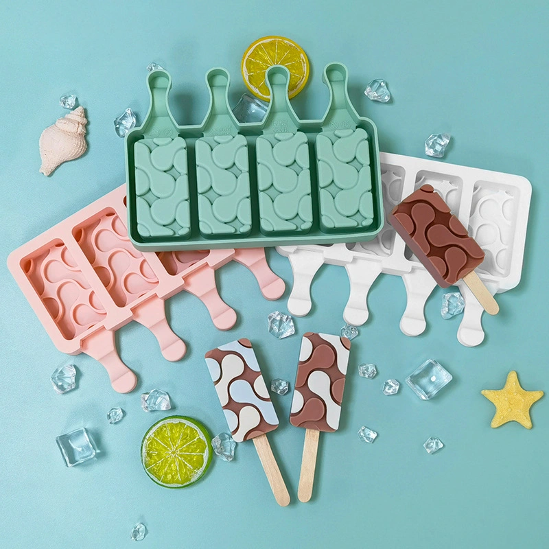 4 Holes Reusable DIY Homemade Ice Cream Mold Silicone Cavities Ice Cube Tray Silicone Ice Pop Mould