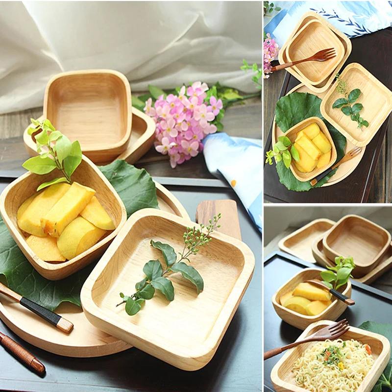 Serving Dishes Food Container Wood Tableware Rubber/Beech Solid Wood