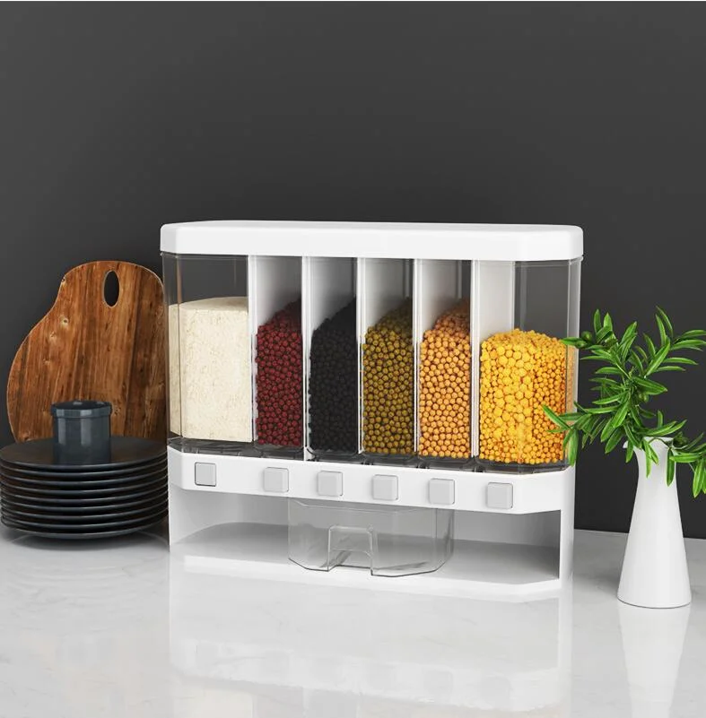 High Quality Partitioned Plastic Cereal Dispenser Storage Box Kitchen Rice Container