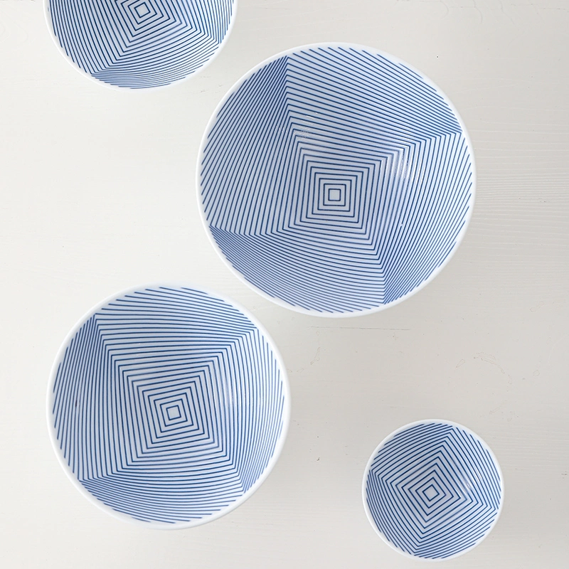OEM Stamp Printing Design Ceramic Blue Porcelain Kitchen Utensil Bowl Dish Dinner Plate Dinnerware Sets
