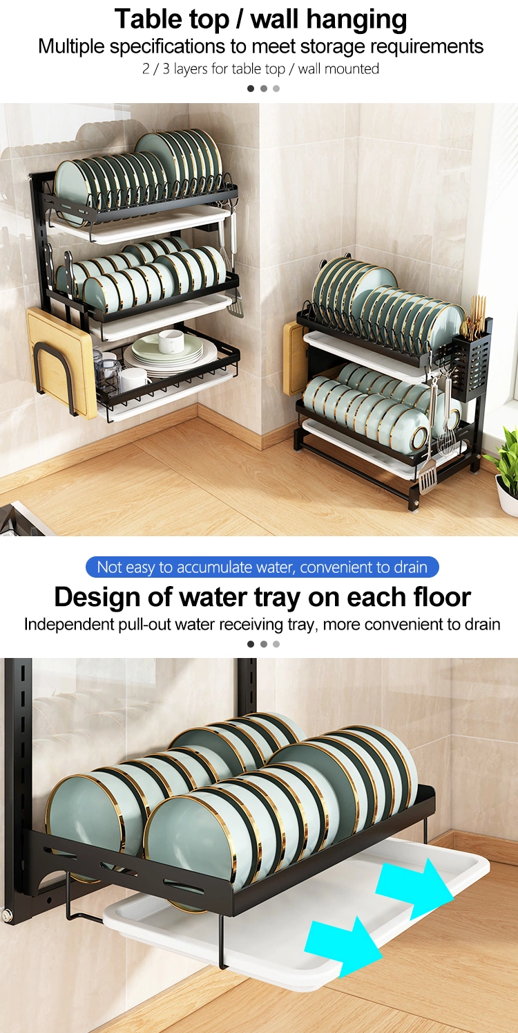 Bowl Wall Mounted Kitchen Over The Sink Dish Rack Dish Racks Hanging Sink 2 Tier with Tray