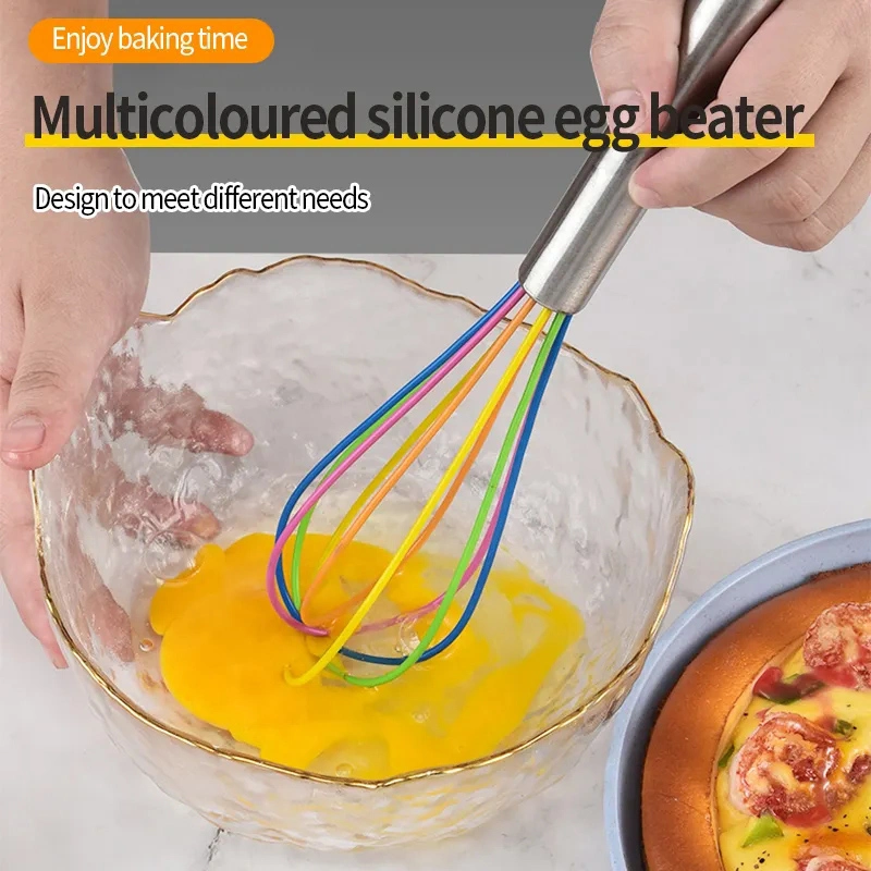 Factory OEM Stainless Steel Manual Egg Whisk with Silicone Stirring Head Egg Beater Kitchen Gadget Bakeware Tools 8/10/12 Inch