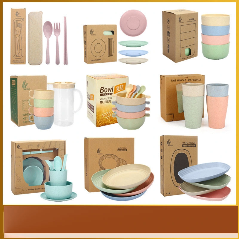 China Professional Manufacture Retro Luxury Nordic Color Wheat Straw BPA Free Dinnerware Set for Kids
