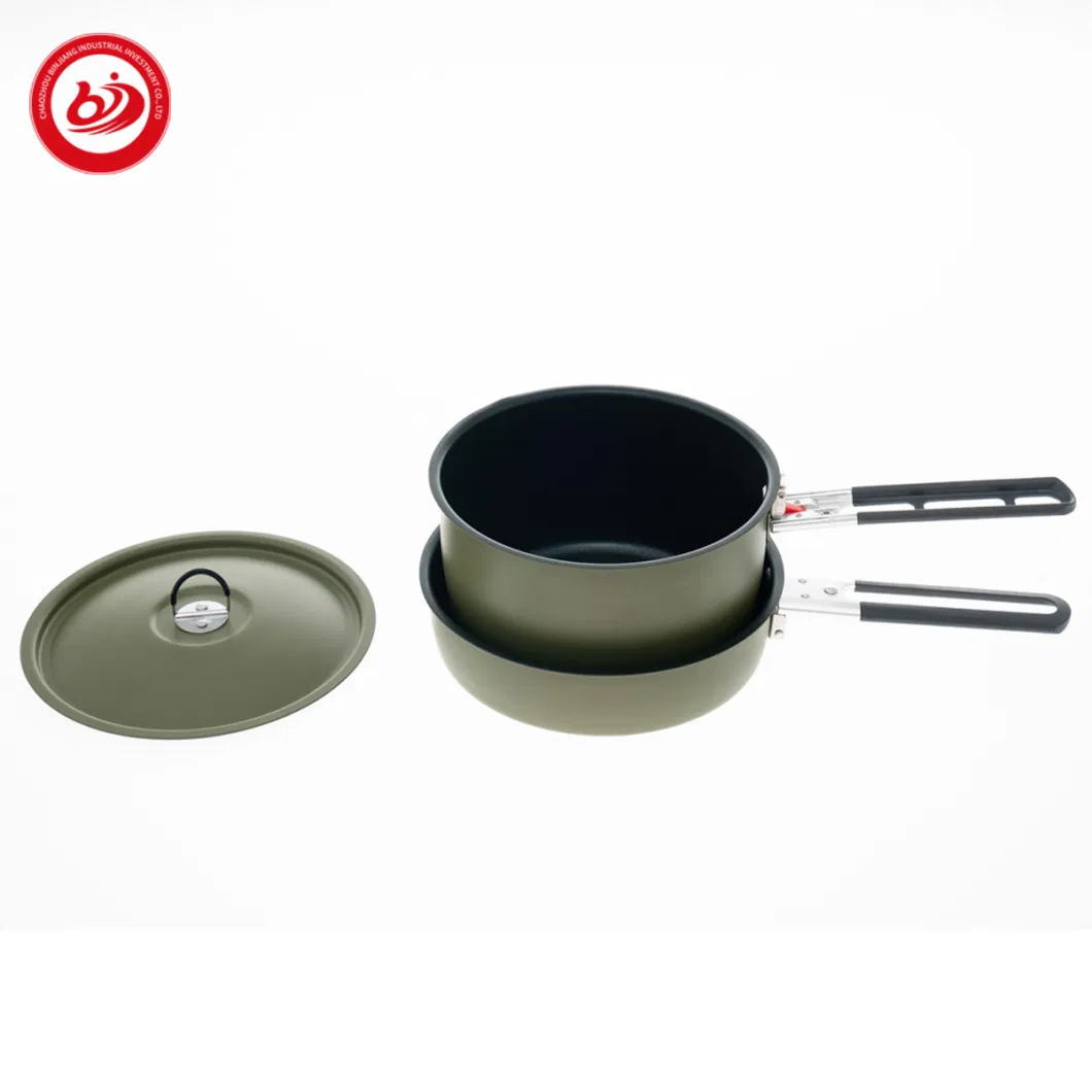 Outdoor Picnic Portable Camping Cooking Pot Pan Portable Camping Cookware Mess Kit 3-4 Person Cooking Kettle Non-Stick Pot Set Aluminium Alloy