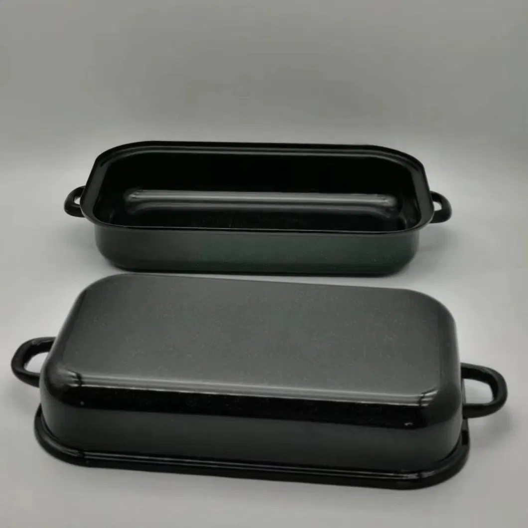 Enamelware Black Rectangular Casserole Dish Set Carbon Steel Baking Dishes &amp; Pans Tray Large Baking Ware Bakeware with Lid