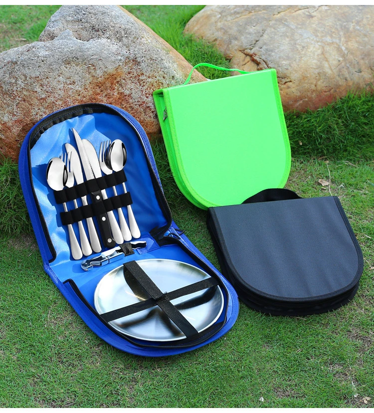 Wholesale Camping Car Hiking Travel BBQ Tableware Set Stainless Steel Portable Cutlery Set Outdoor Picnic Pack Cutlery