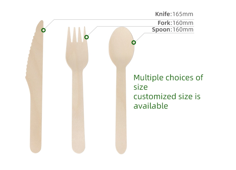 Disposable Wooden Spoon Fork Knife Tableware Set with Kraft Paper Pack