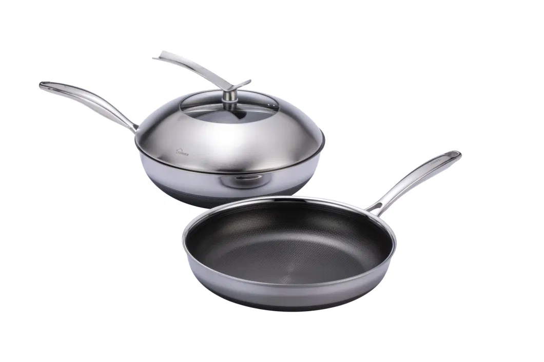 Best Seller 2PCS Nonstick Stainless Steel Double Layers Coating Frying Pan Wok Cookware Set