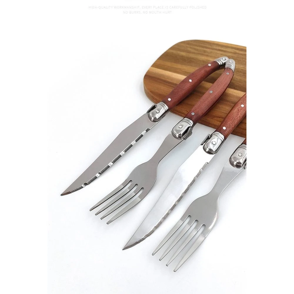 Dinnerware Plastic Wood Grain Handle Food Steak Knife and Fork Set Mi25011