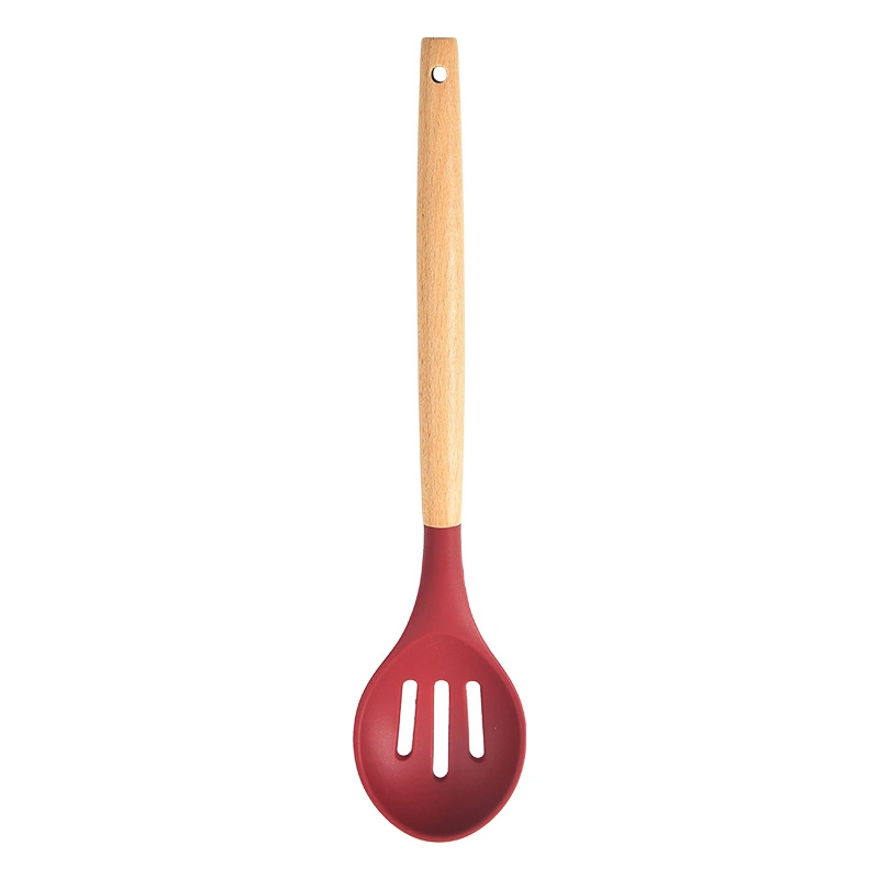 BPA Free Christmas &amp; Holiday Red Non-Stick Silicone Kitchen Utensils Set with Wood Handle