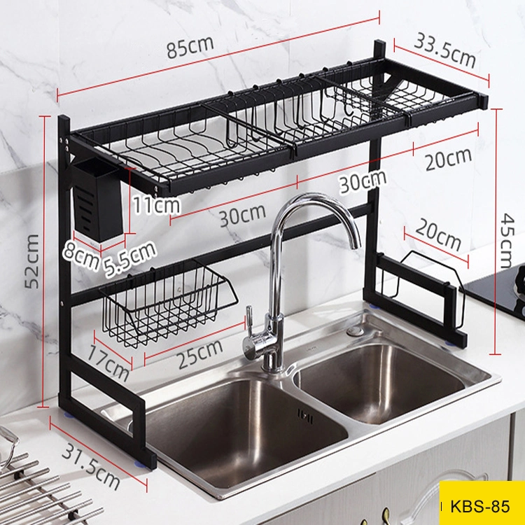 Kitchen Accessories Black Carbon Steel 2 Tier Rack Sink Dish Plate Drying Rack