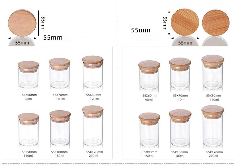 Mini Small Household Kitchen Refrigerator Storage Glass Spice Jars with Bamboo Lid