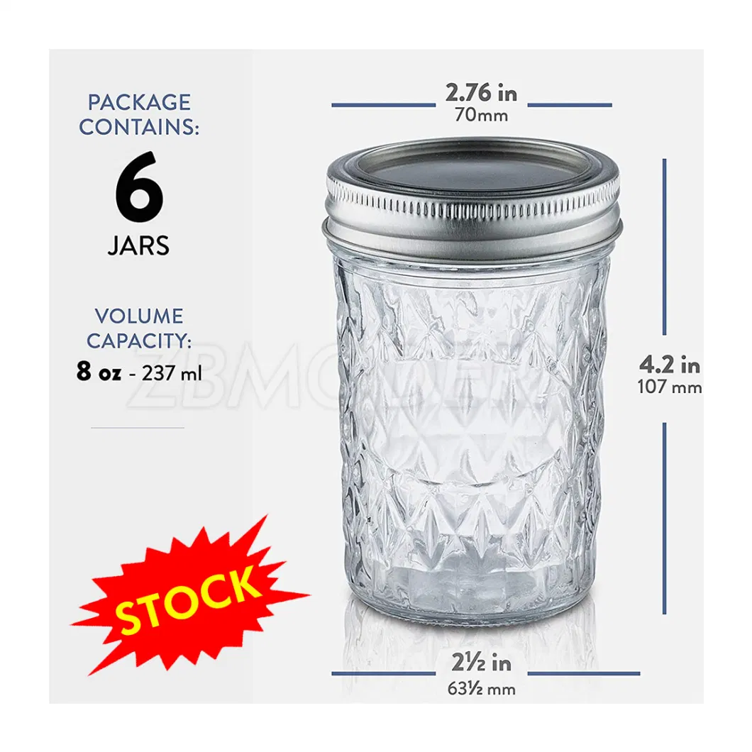 Stock 8oz Mason Jars Food Storage Container Airtight Container for Pickling