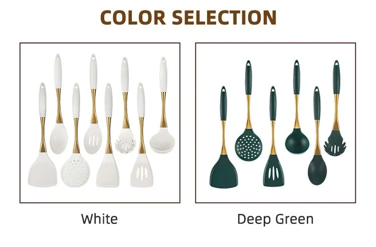 8PCS Wholesales Customize White Green Premium Cooking Tools Silicone Nylon Kitchen Utensils