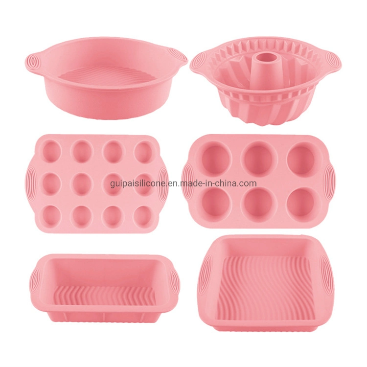 6PCS Cake Tools Silicone Bakeware Set Silicone Cake Molds Set with Square Brownie Pan, Bread Loaf, Round Cake and Pie Pans