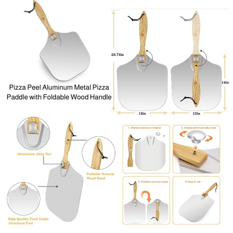 Kitchen Utensils Aluminum Pizza Paddle Pizza Peel with Wooden Handle Pizza Tools