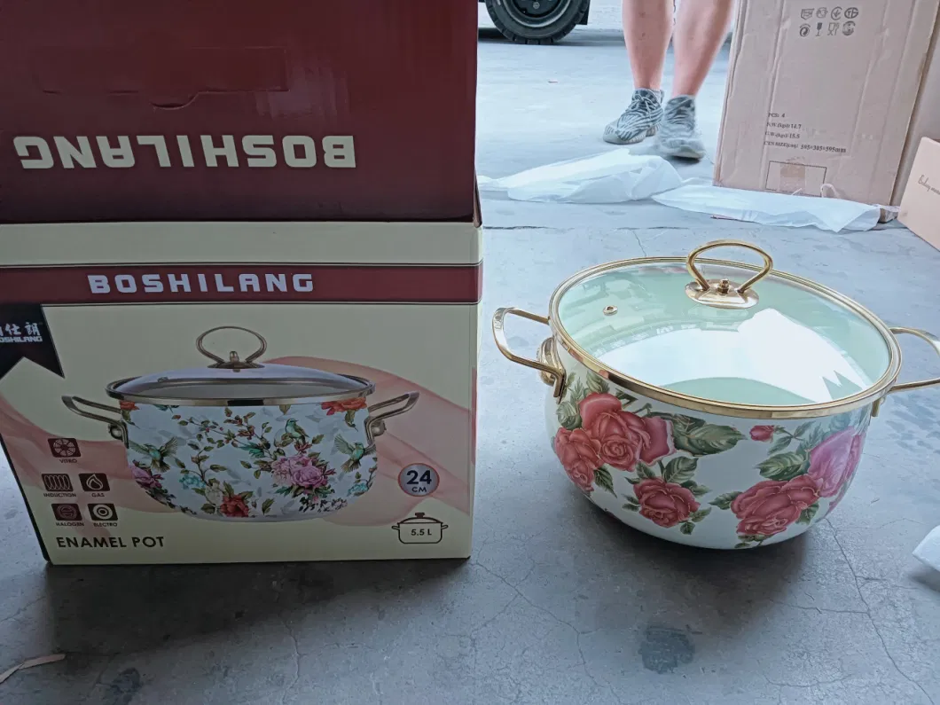 2023 Hot Sale China Manufacturer Non Stick Pot Cast Iron Enamel Cookware Pots Set Casserole with Glass Cover