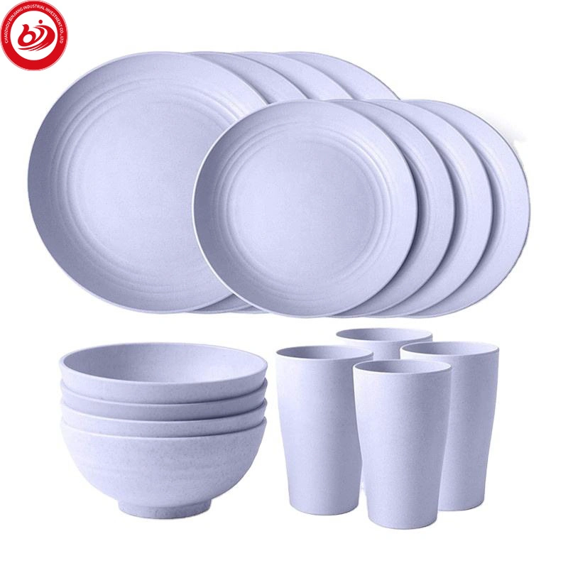 4 PCS Wheat Straw Cookware Sets Eco Dishes Biodegradable Dinner Plates Kids Dinnerware Sets with Dishes &amp; Plate Dinner Platess