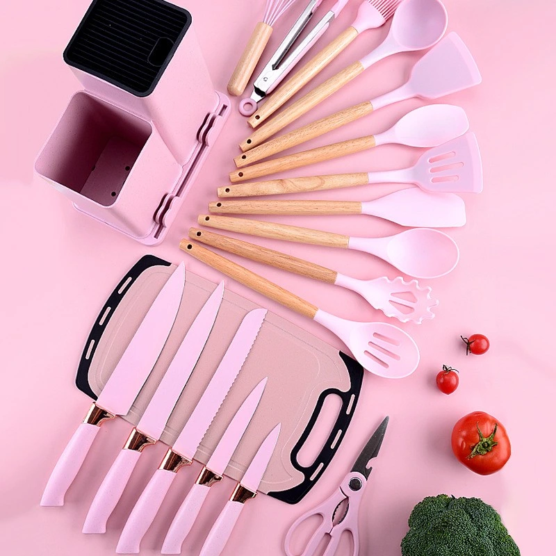 Kitchen Utensils Silicone Cookware Sets Cooking Tools Sets Silicone Kitchen Utensils Set with Wooden Handle 19PCS 19 PCS 19 Pieces Silicone Kitchen Utensils Set