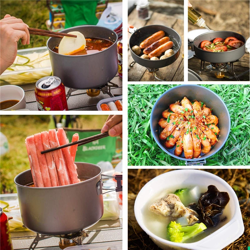Outdoor Advanced Hard Aluminum Non-Stick Pan Cookware Set 3 in 1 Picnic 2-3 Person Camping Cooking Combination Tableware Set for Hiking Camping