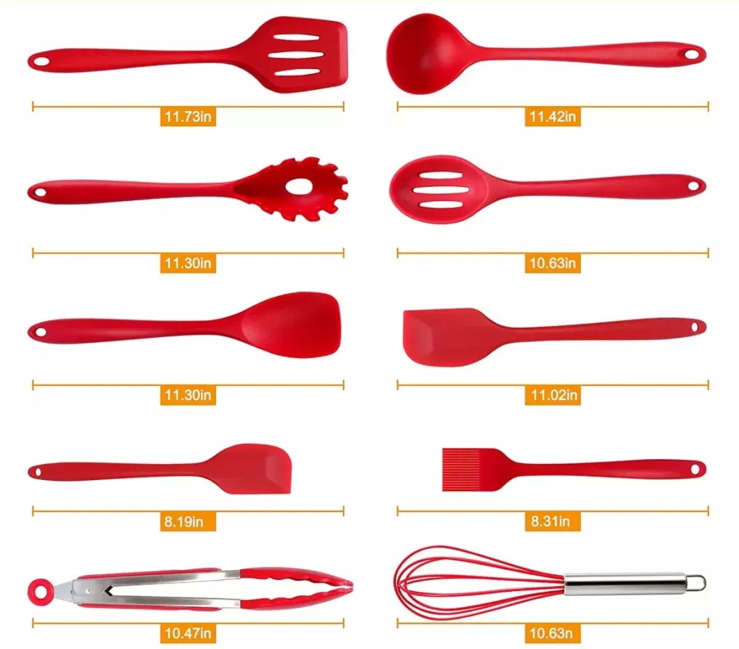 Sell Like Hot Kitchen Accessories Traditional Red Color Spoon Silicone Non-Stick Cooking Kitchen Utensil Set