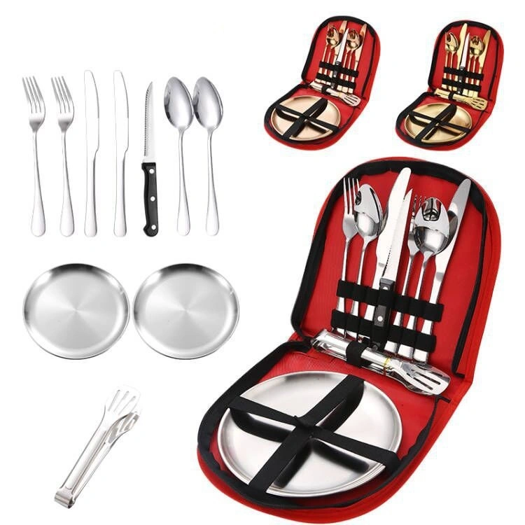 Wholesale Camping Car Hiking Travel BBQ Tableware Set Stainless Steel Portable Cutlery Set Outdoor Picnic Pack Cutlery