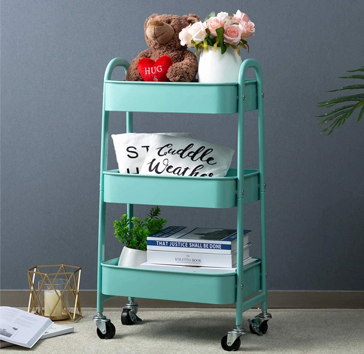 Metal Utility Service Trolley Cart Organizer for Office China Kitchen Standing Type Vegetable Fruit Storage Rack Trolley Cart