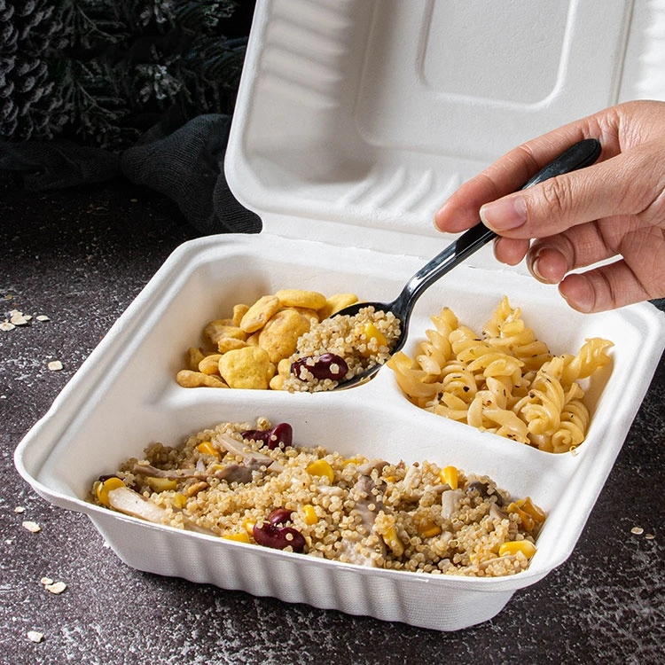 3 Compartment Compostable Sugarcane Bagasse Pulp Disposable Plate Dishes Biodegradable Food Container Tableware