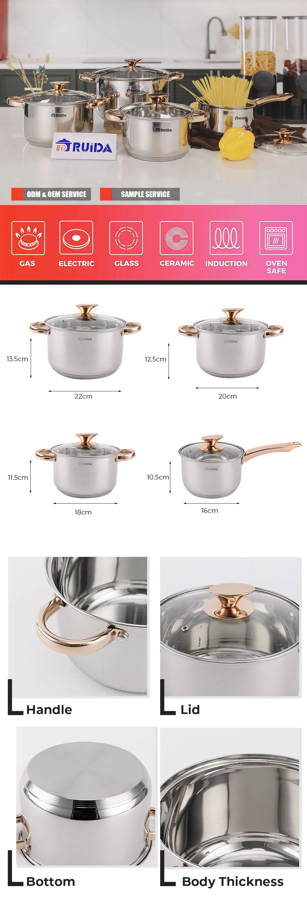 Exclusive 8PCS Stainless Steel Kitchenware with Gold Plated Handle