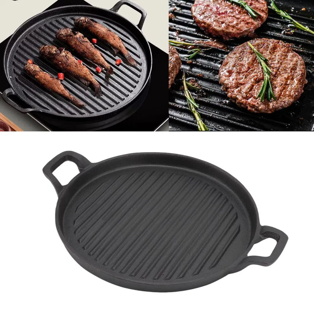 Wholesale Cooking Cookware Non Stick Kitchen Skillet Round Cast Iron Enamel Grill Pan Frying Plate Hot Pot with Two Handles
