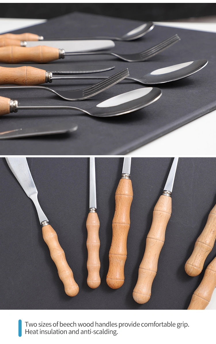 Kitchen Knife Fork Spoon Wooden Handle Tableware Dessert Cake Tableware